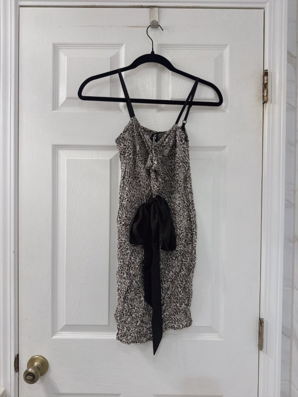 NWOT Y2K Saće Leopard Print Mini Dress with Black Front Bow Accent